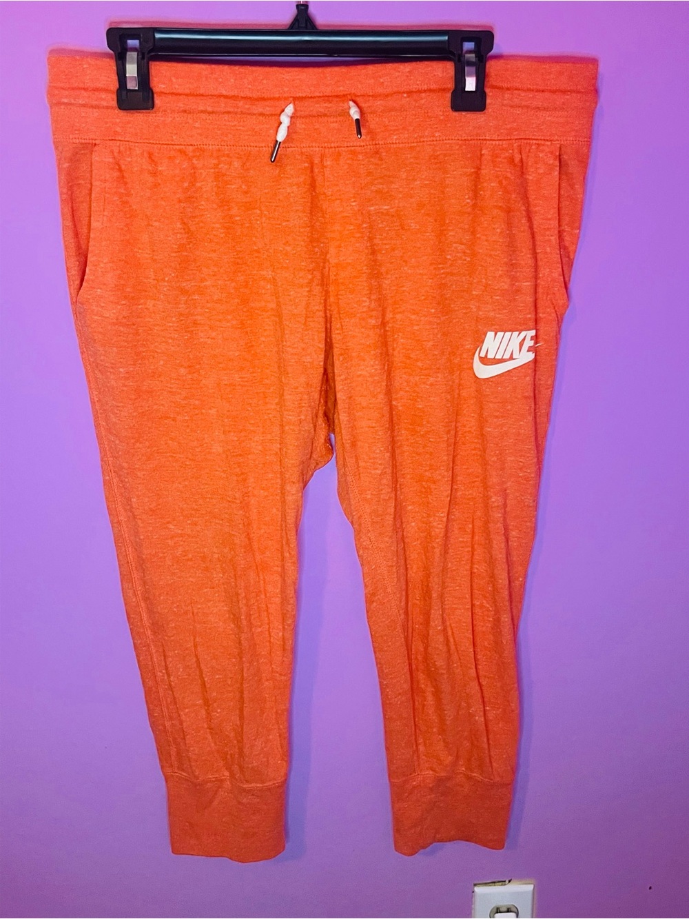Nike Orange Cropped Sweatpants with White Swoosh